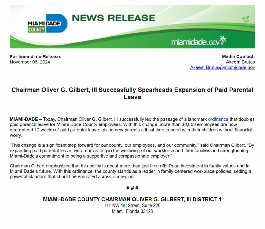 Critical Funding Challenges for Miami-Dade's New Parental Leave Proposal 2 Funding Challenges for Miami-Dade's New Parental Leave Proposal