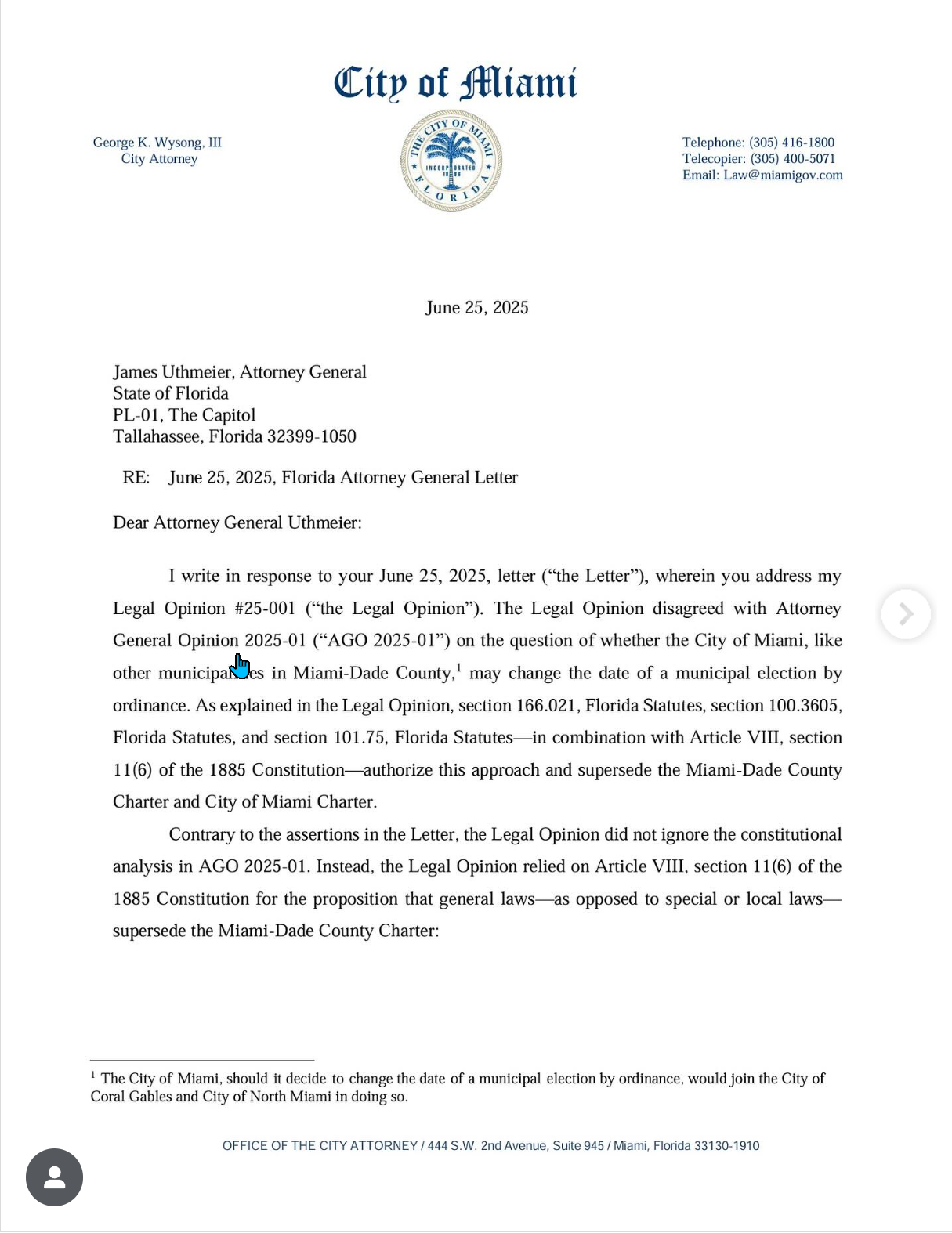 Miami Election Postponement: A Legal - Political and Democratic Analysis 1 Postergación Electoral en Miami: Un Análisis Legal - Político y DemocráticoMiami Election Postponement: A Legal - Political and Democratic Analysis