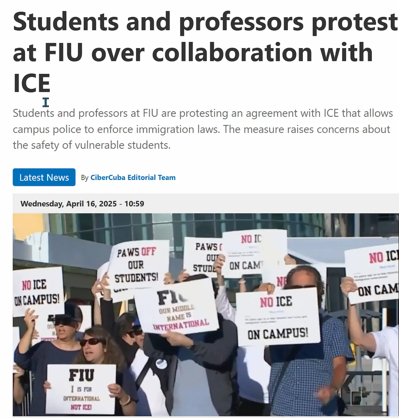 Preocupación en Universidades en Miami-Dade: Son Centros de Conocimiento - No Trincheras Políticas - ni Foco de Terroristas. 2025. Concern in Miami-Dade Universities: They Are Centers of Knowledge - Not Political Trenches - or Hotbeds of Terrorists: 2025