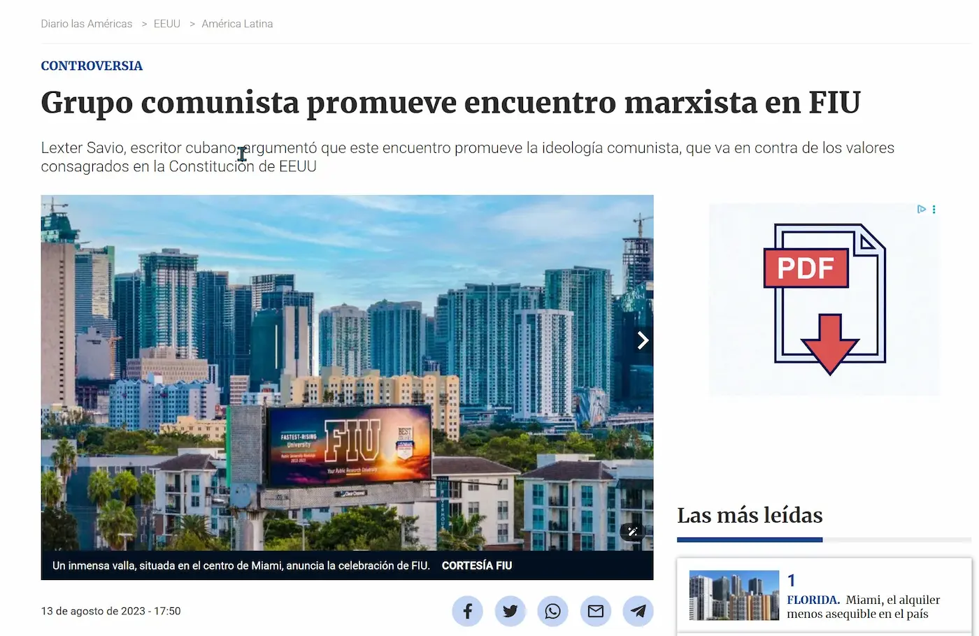 Preocupación en Universidades en Miami-Dade: Son Centros de Conocimiento - No Trincheras Políticas - ni Foco de Terroristas. 2025. Concern in Miami-Dade Universities: They Are Centers of Knowledge - Not Political Trenches - or Hotbeds of Terrorists: 2025