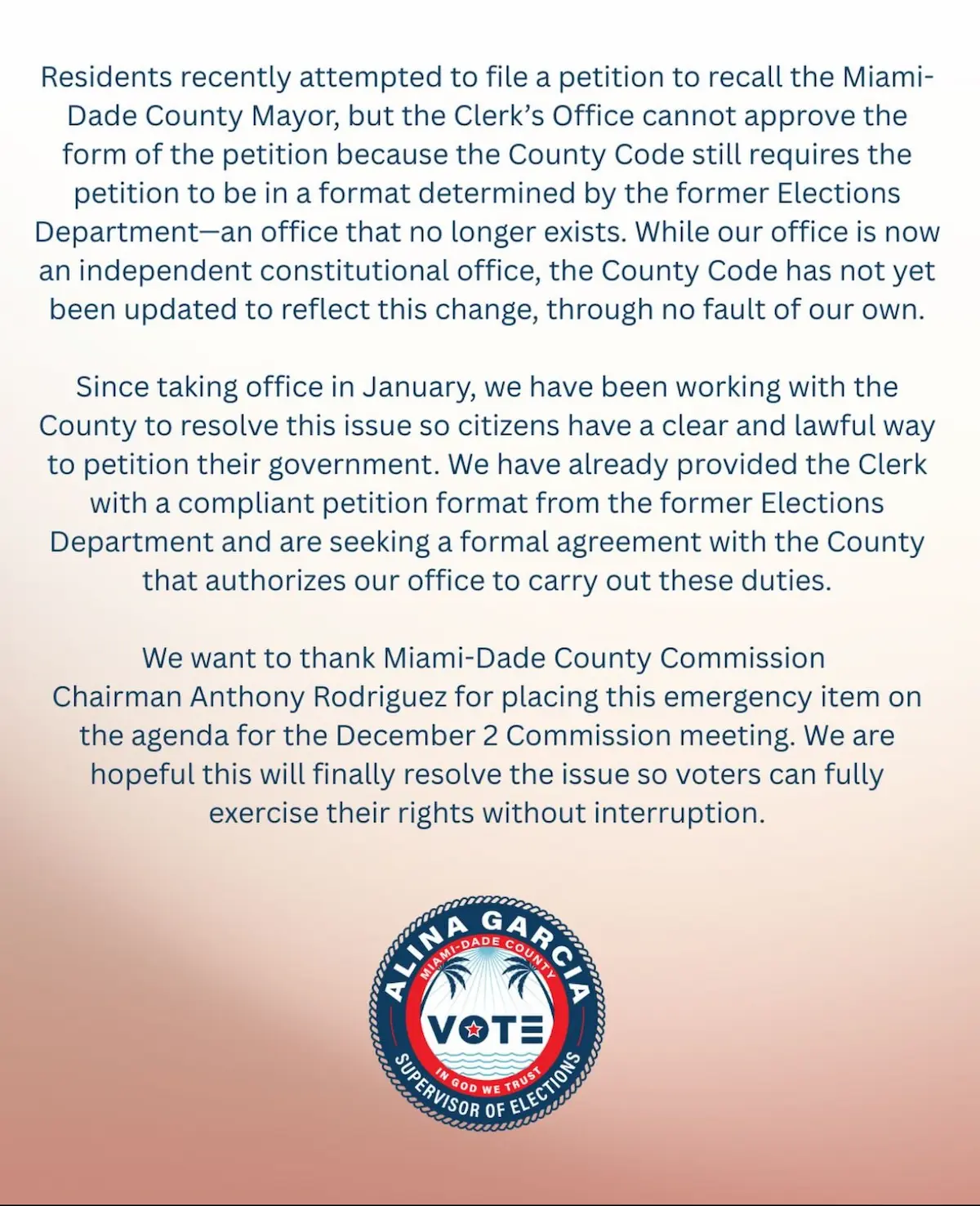 Crisis in Elections 2025? Alina García and the growing distrust in Miami-Dade