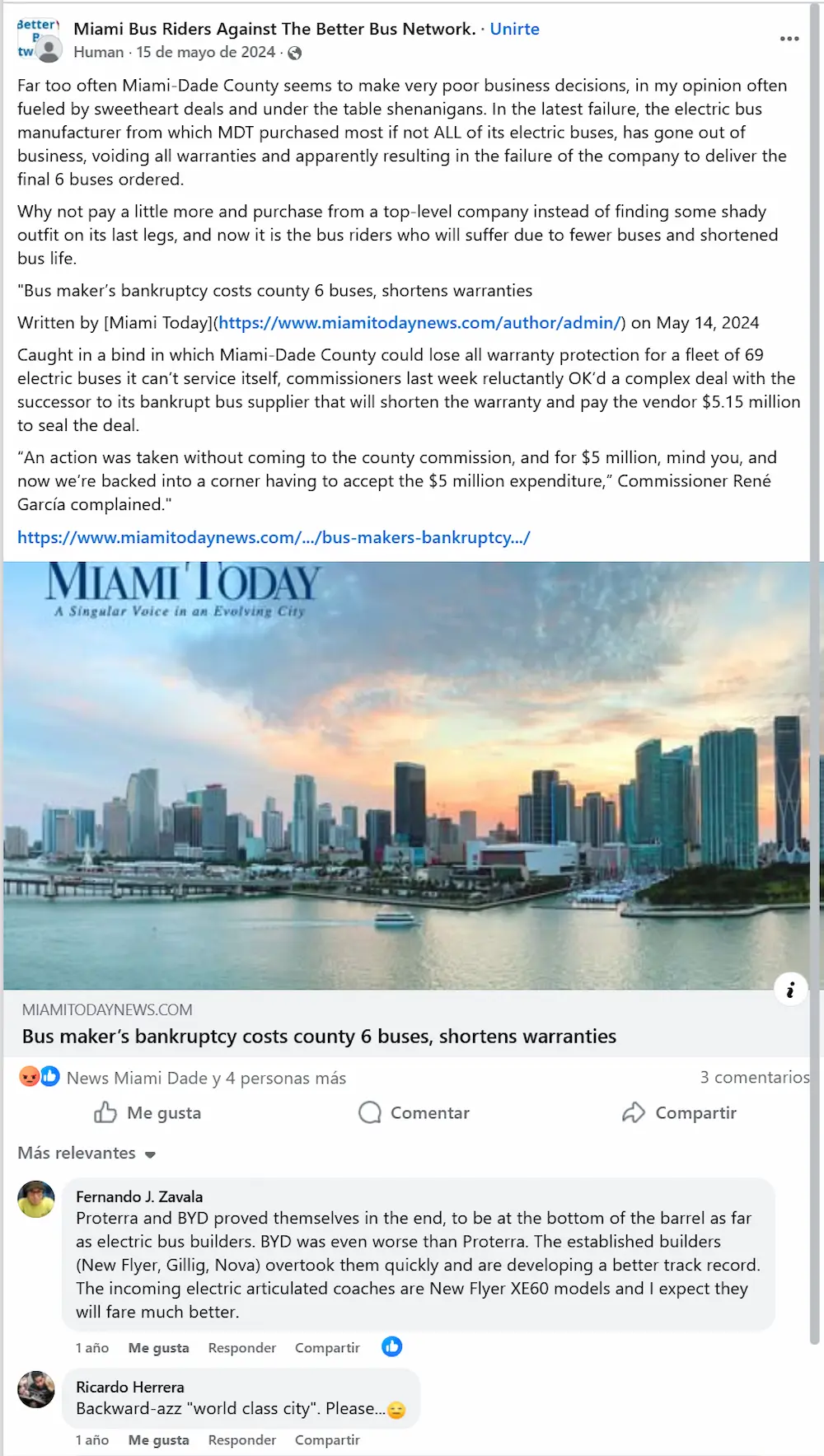 The Transition to Electric Buses in the U.S.: Lessons from Failures - Bankruptcies - Mismanagement in Miami-Dade County