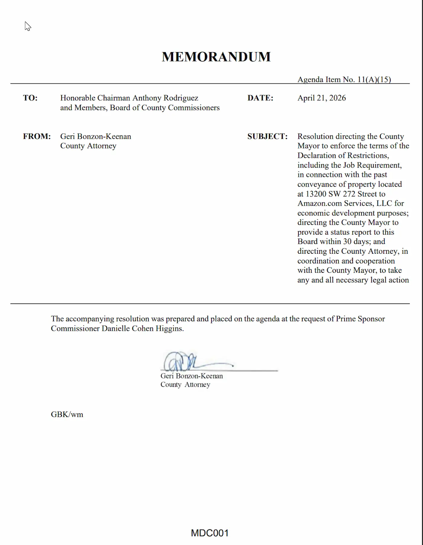 El contrato Amazon - Miami-Dade: tres comisionados - tres firmas - y una penalidad escalonada
