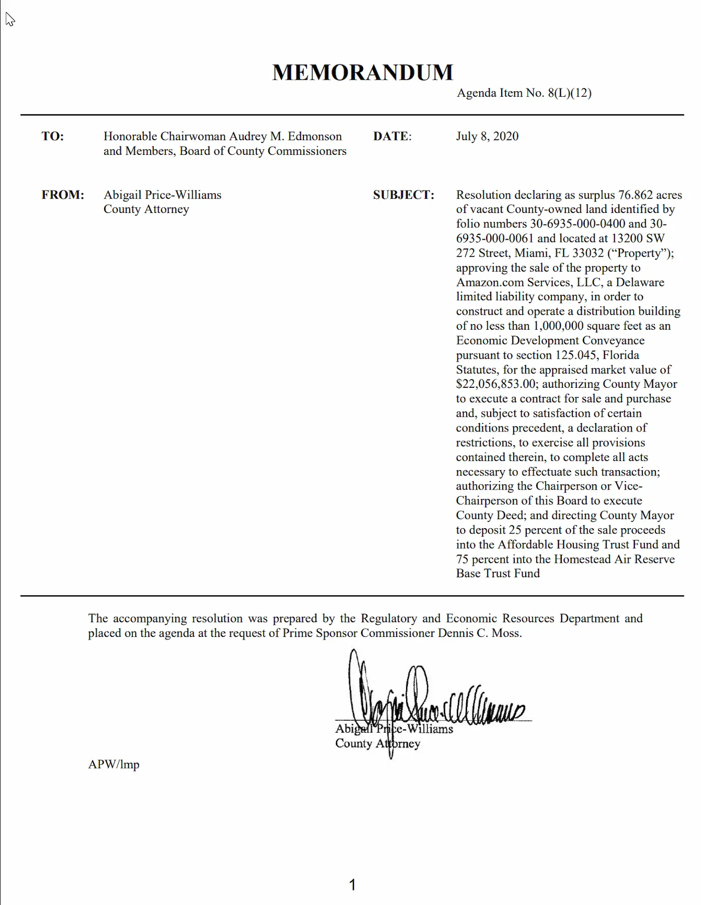 El contrato Amazon - Miami-Dade: tres comisionados - tres firmas - y una penalidad escalonada