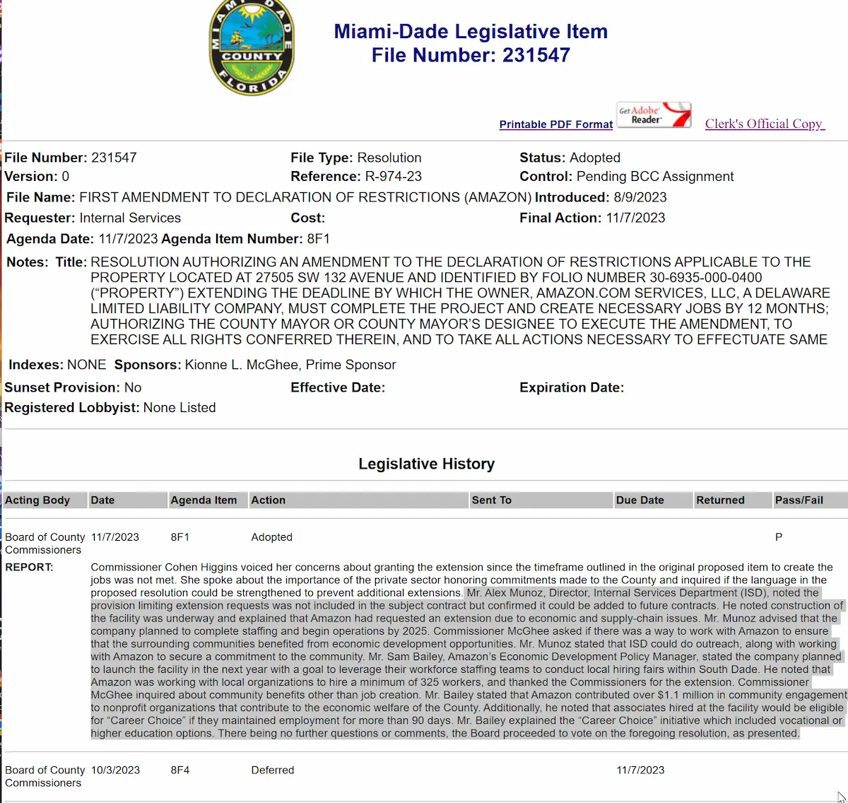 El contrato Amazon - Miami-Dade