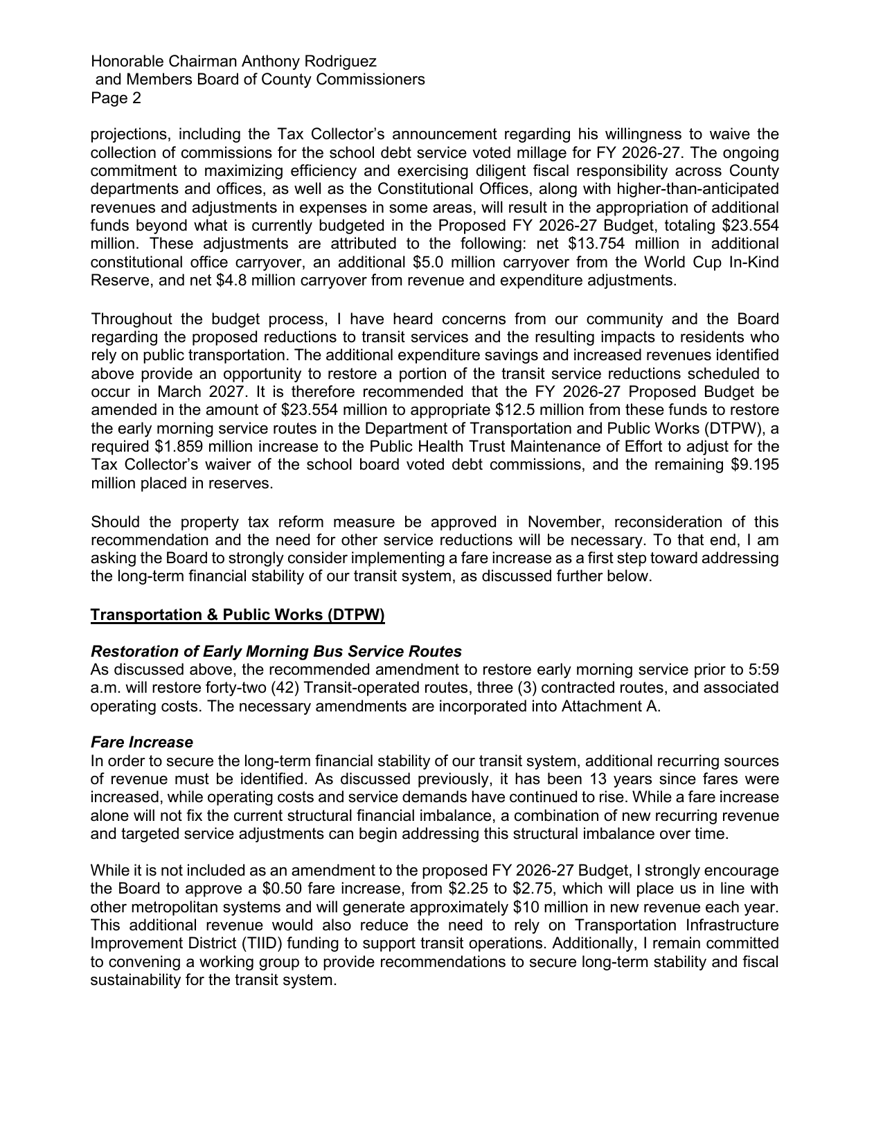 presupuesto Adoptado de Miami-Dade